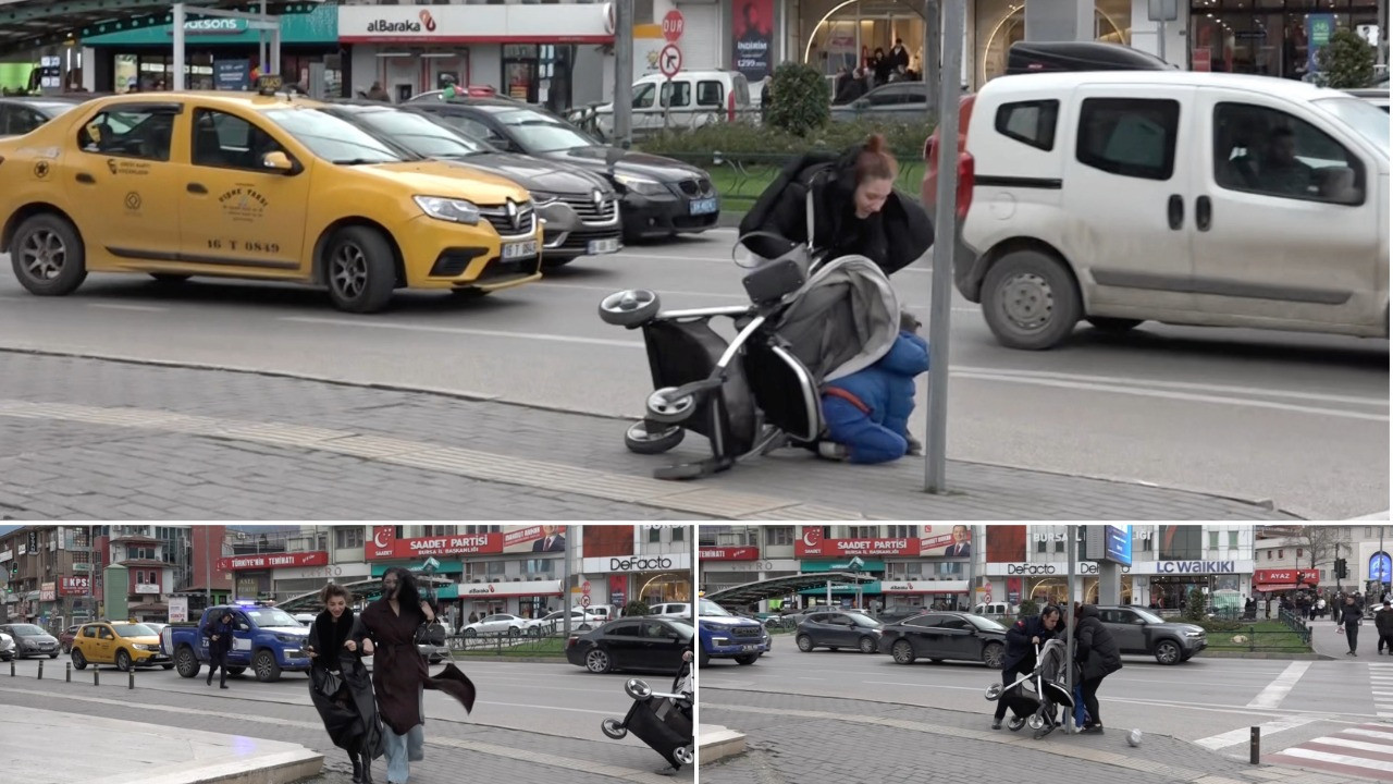 Lodos bebek arabasını böyle sürükledi