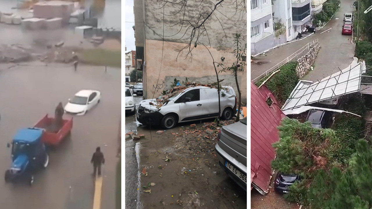 Bursa'da fırtına ve kuvvetli yağış: Çatılar uçtu, deniz taştı