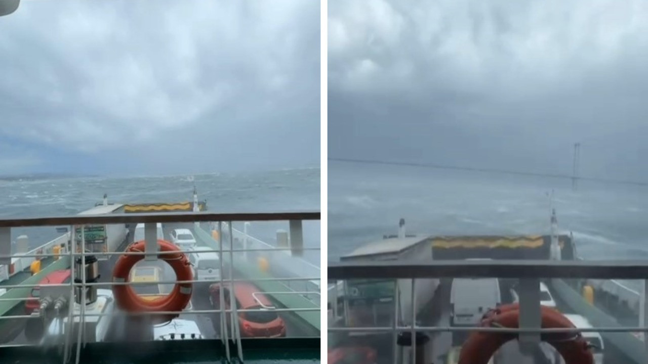 Sürüklenen feribot fırtınanın ortasında kaldı