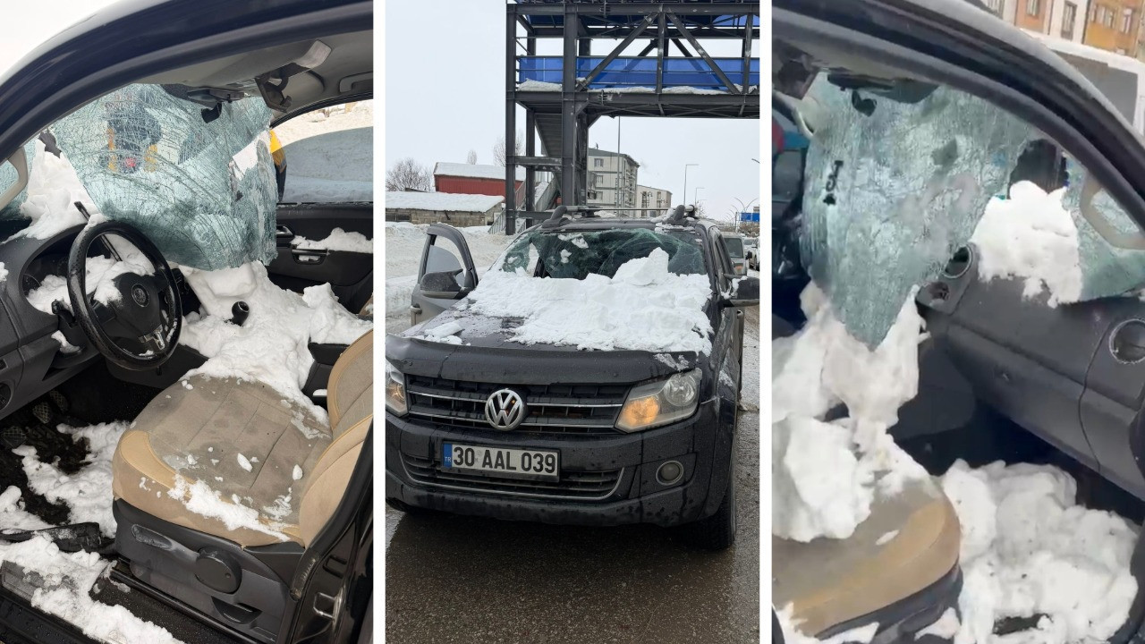 Üst geçitten düşen kar kütlesi aracın camını patlattı: 1 yaralı