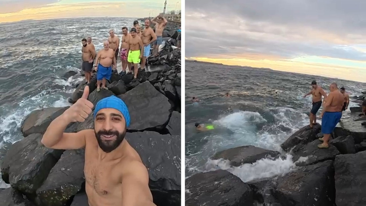 Sarayburnu'nda lodosa rağmen denize girdiler