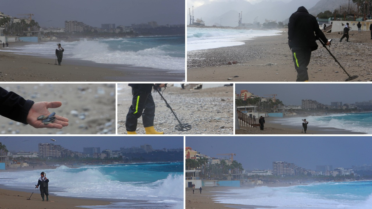 Fırtınayı fırsata çevirdiler, dedektörle sahile koştular