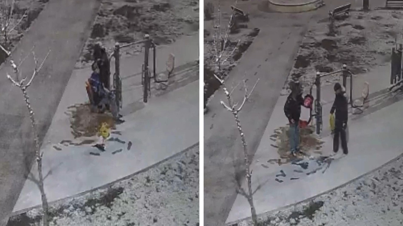 Karlar düşerken o arkadaşını parka götürdü, tıraş etti