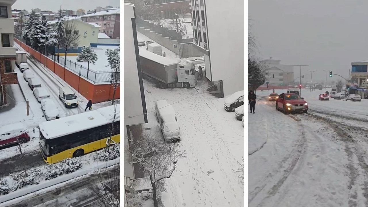 İstanbul'da kar yağışı trafiği felç etti: İETT otobüsü yolda kaldı, TIR kaza yaptı