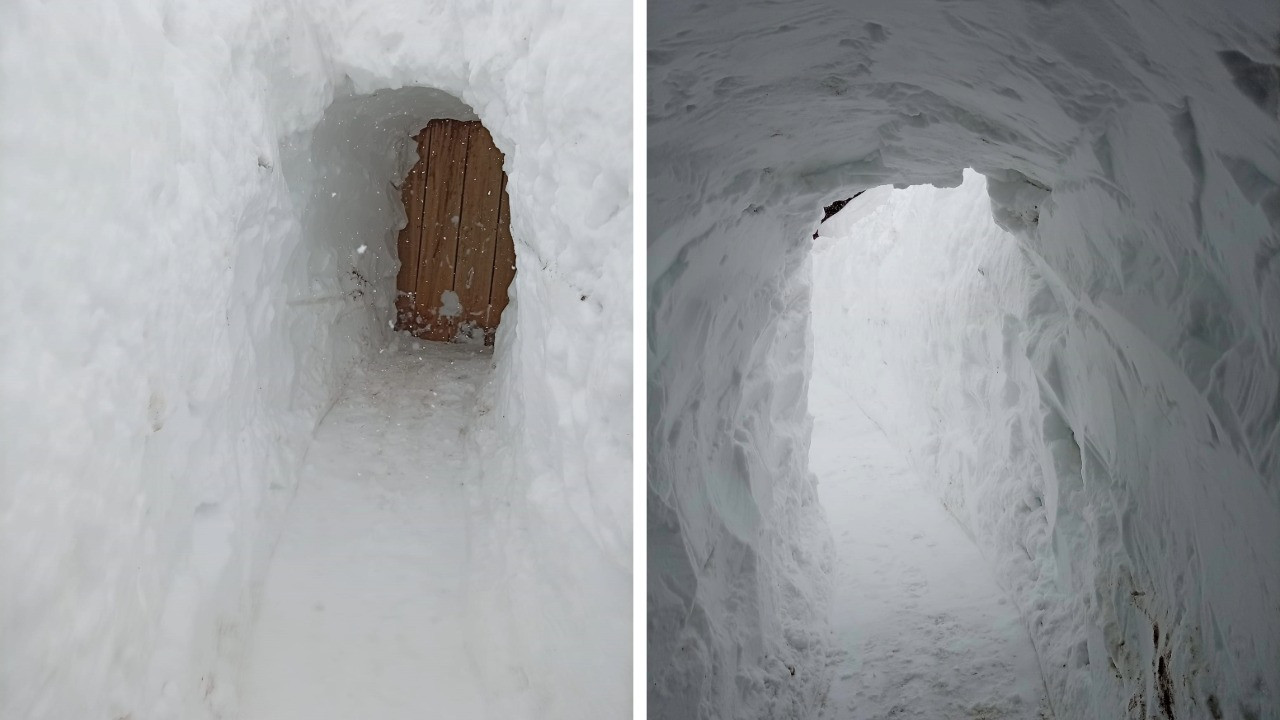 Kar kalınlığının 2 metreyi bulduğu mezrada evi ile ahırı arasına tünel açtı