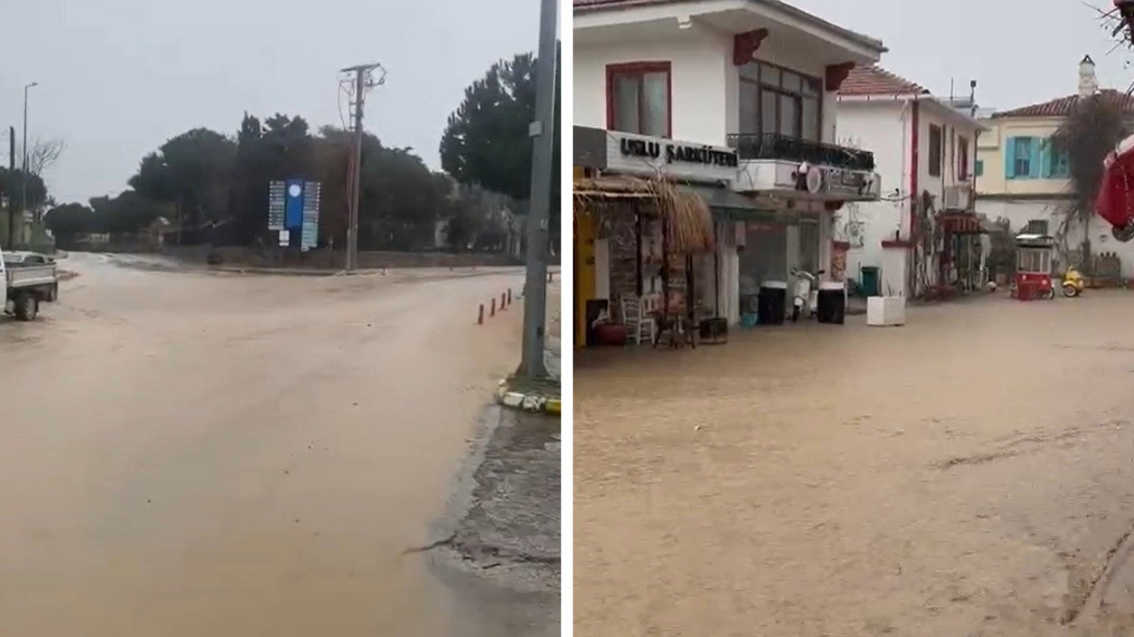 Bozcaada'da sokaklar göle döndü