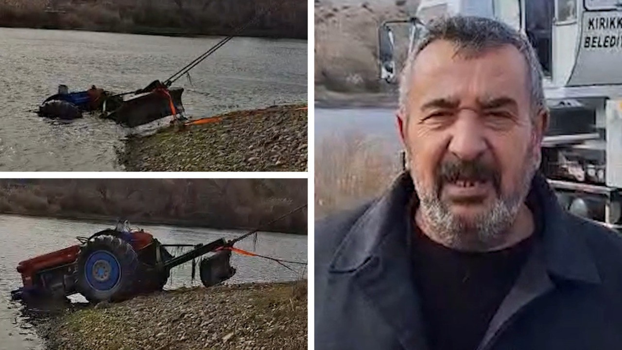 Irmak kenarında temizlik kabusa döndü: Traktör bir anda suya gömüldü