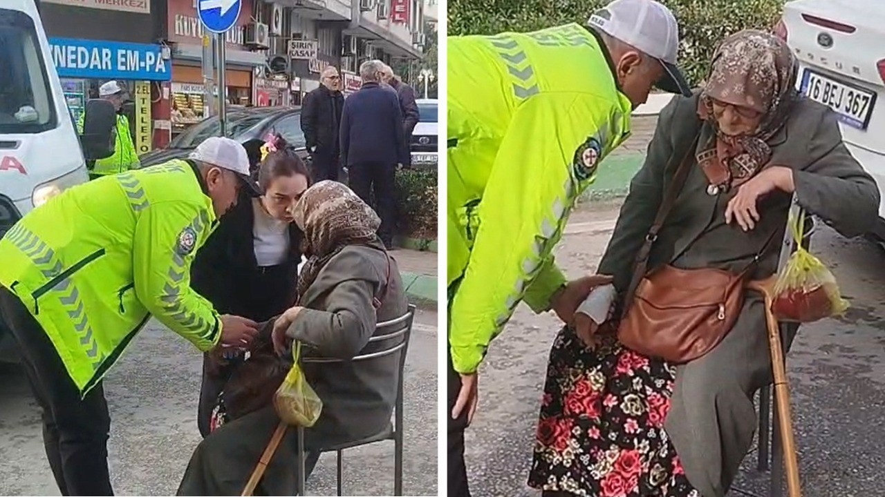 Trafik polisi, yaralı kadının elini ambulans gelene kadar bırakmadı