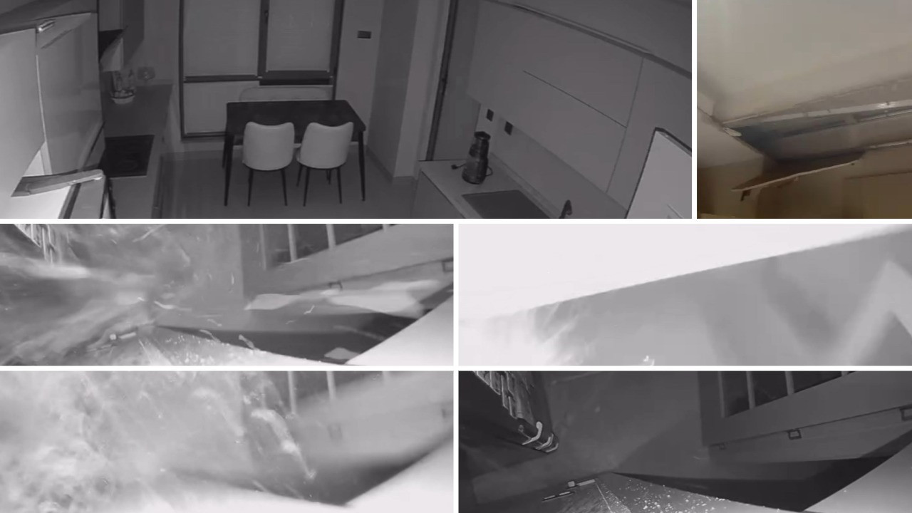 Yeni bir binadaki dairenin tavanı çöktü; o anlar kamerada