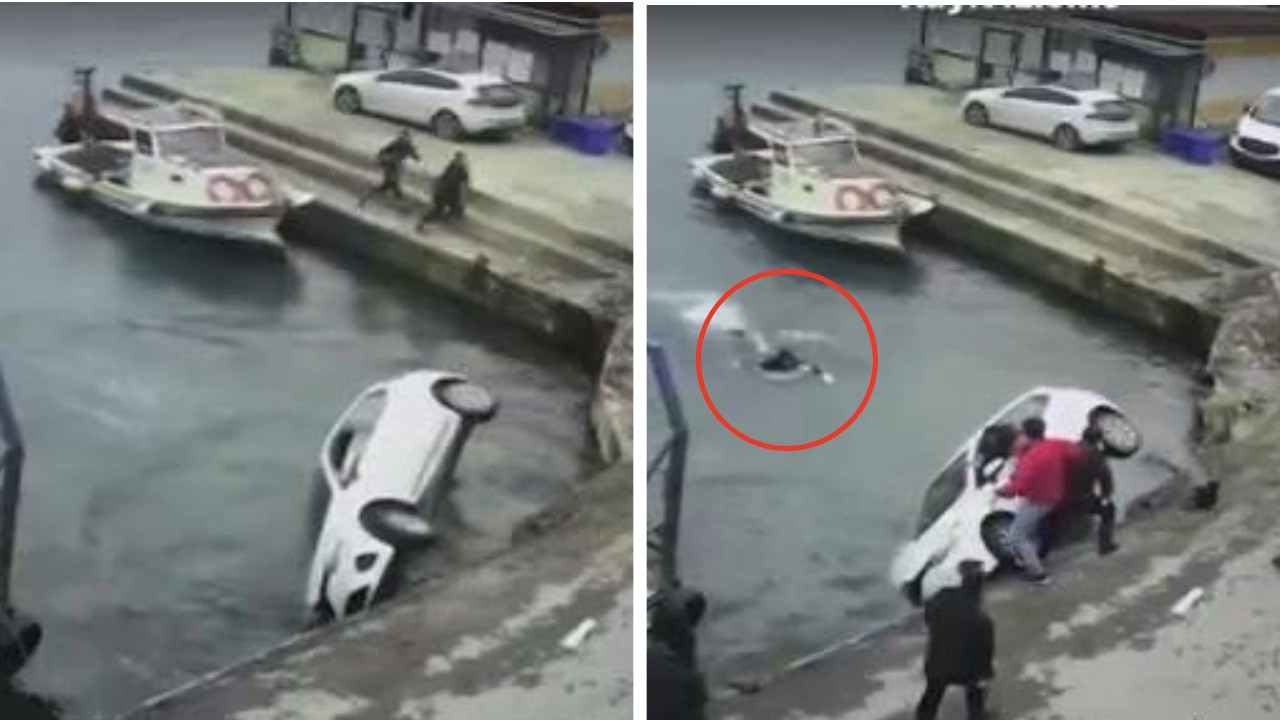 Sarıyer’de otomobil denize düştü: Tekneden atlayan kişi yüzerek yardıma geldi