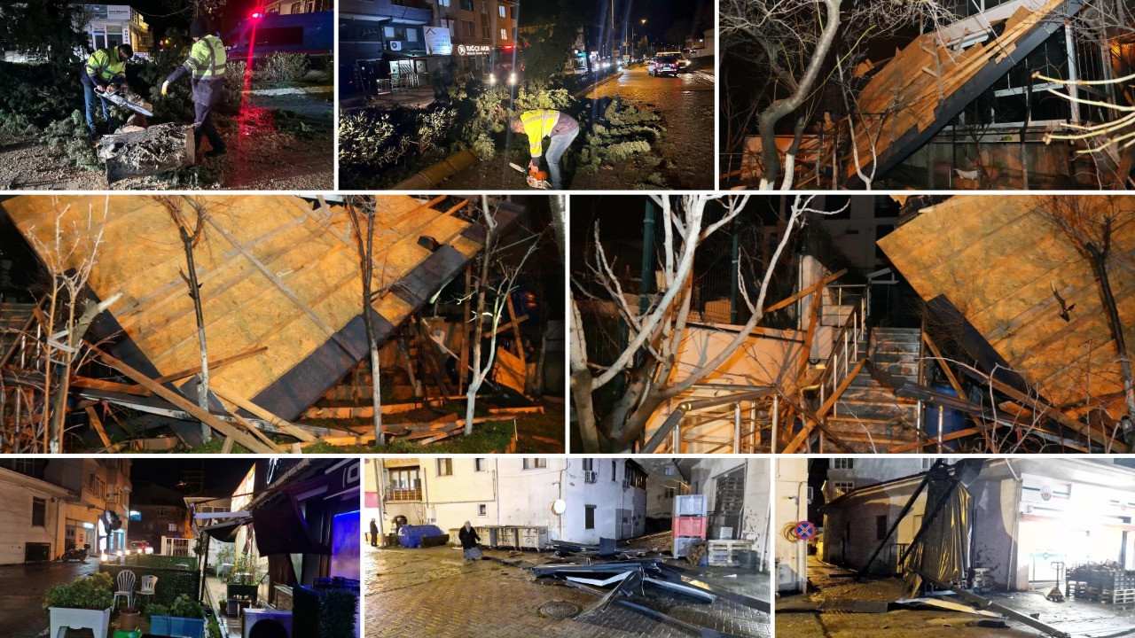 Saatteki hızı 70 kilometreyi bulan fırtına çatıları uçurdu