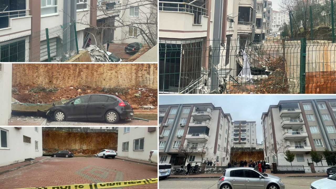 Sitede panik! İstinat duvarı çöktü; 4 daire ve 3 araç hasar gördü