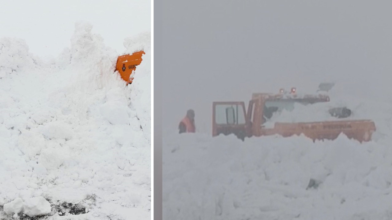 Yol açma çalışması yapan iş makinesinin üzerine çığ düştü