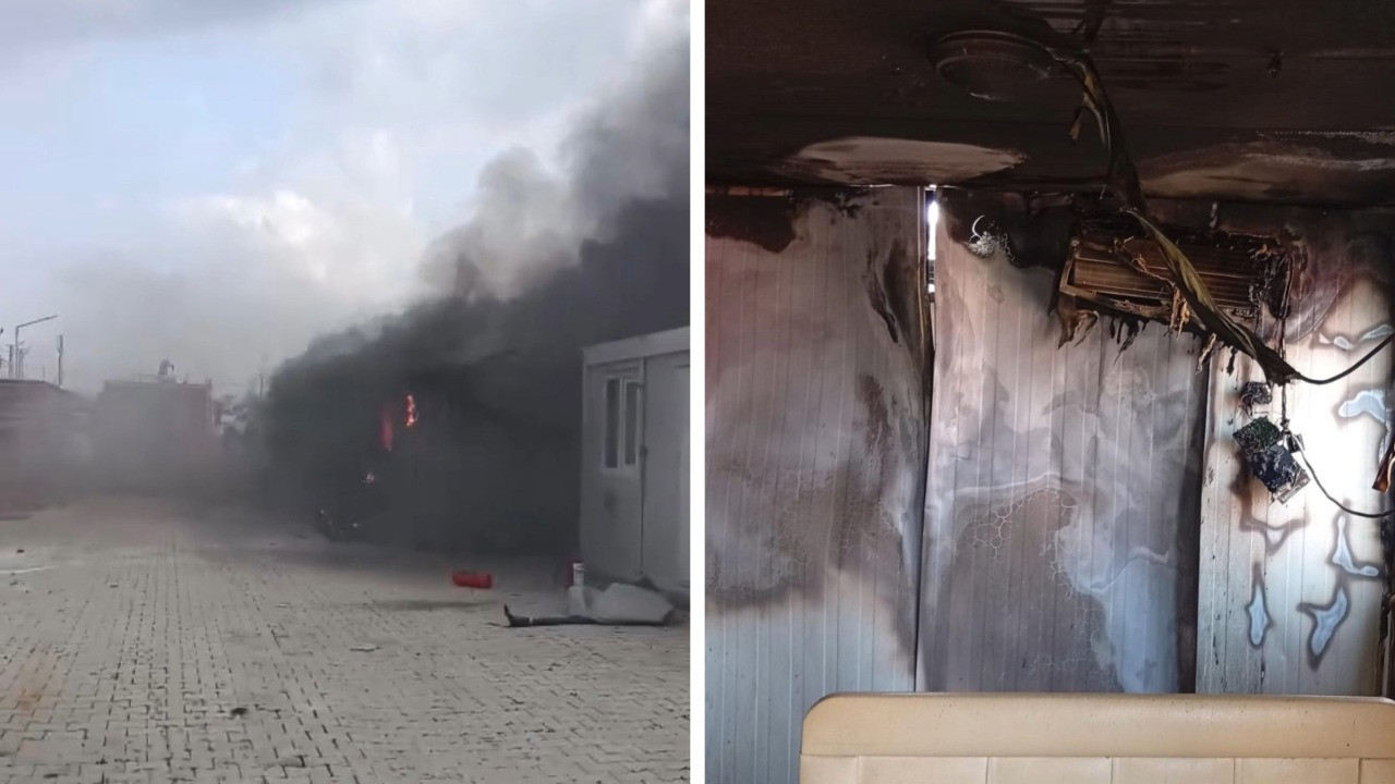 Depremzede ailenin konteyneri alevlere teslim oldu