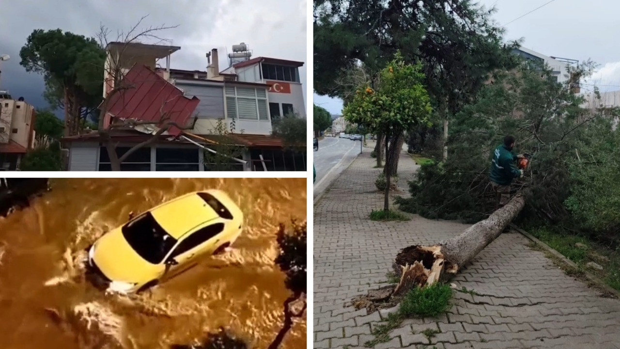 Aydın'da fırtına ve sağanak: Çatılar uçtu, araçlar yollarda mahsur kaldı