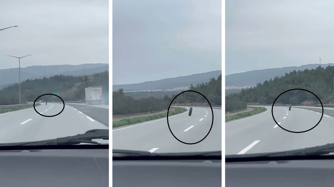 Patlayan lastik otobanda kâbusa döndü: Sürücüler saniyelerle kurtuldu
