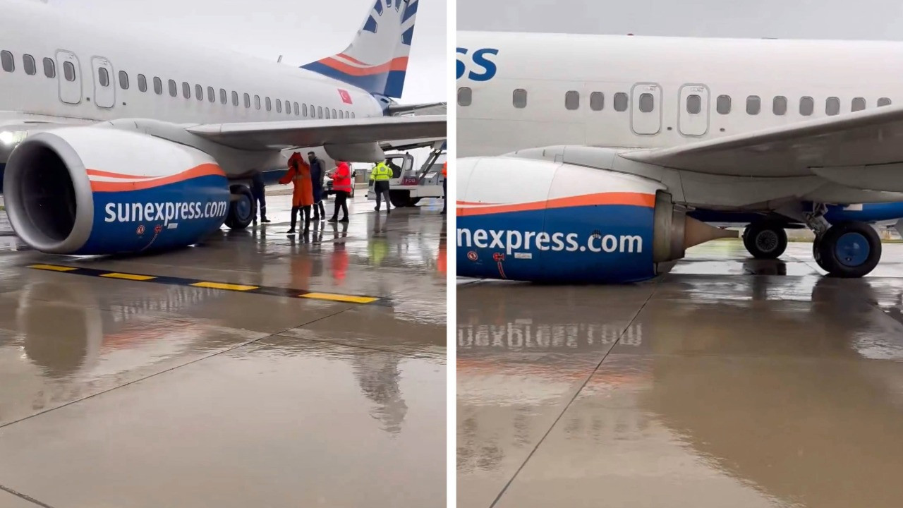 Antalya'da kalkışa hazırlanan uçağın iniş takımları kırıldı