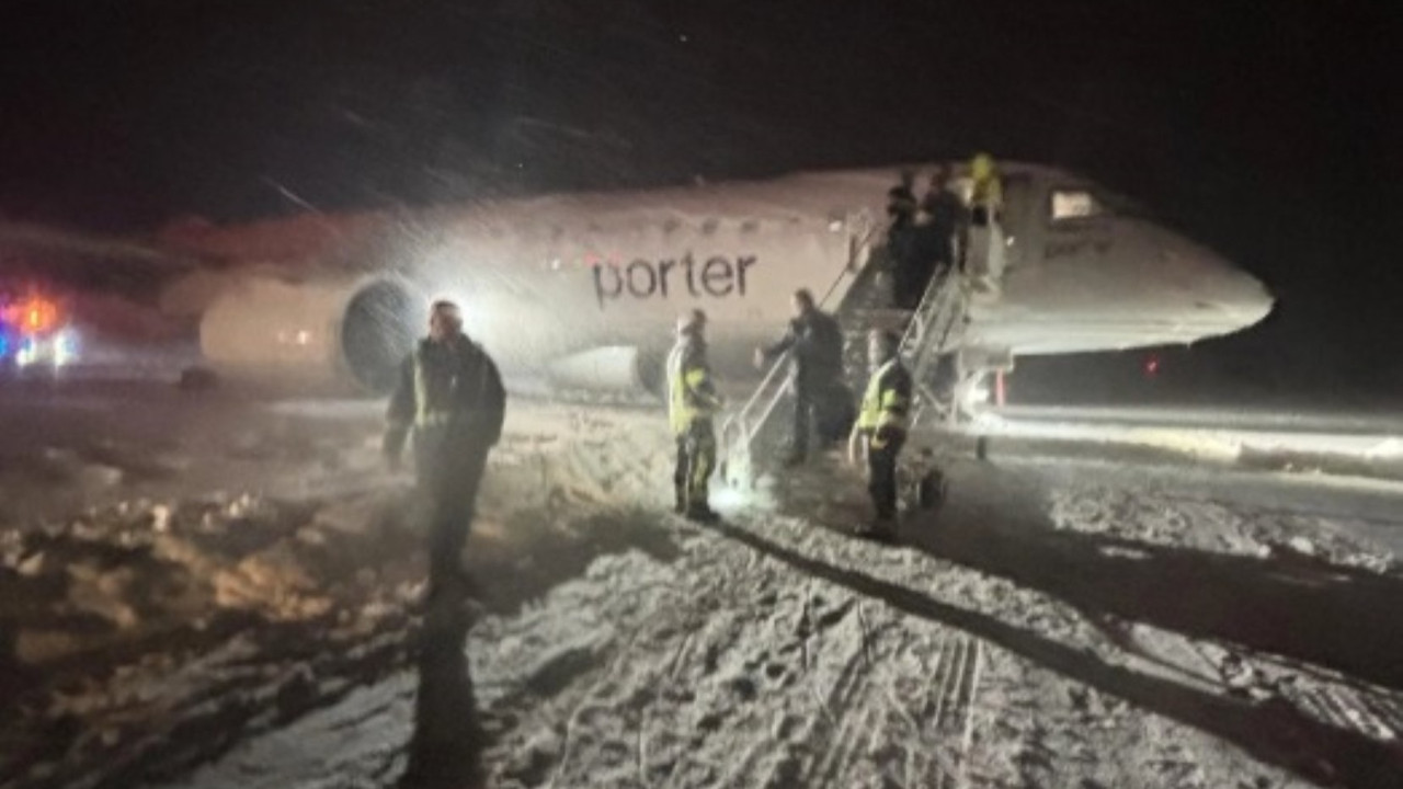 Pistten çıkan uçakta korku dolu anlar