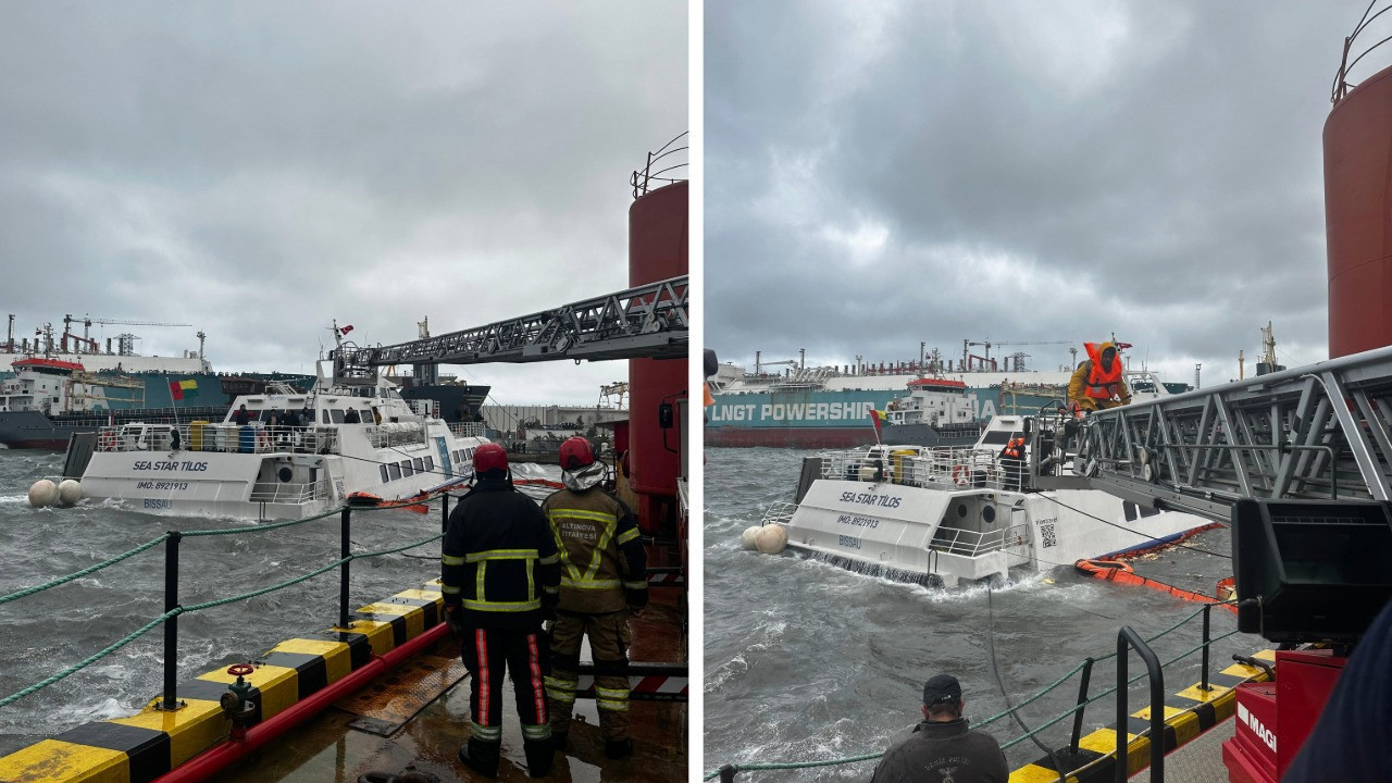 Tersanedeki gemide mahsur kalanlar kurtarıldı
