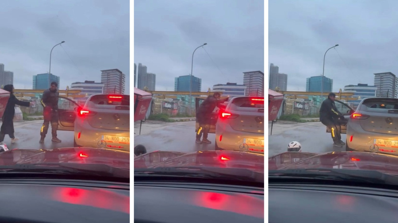 Trafikte akılalmaz anlar: Kapıyı açıp sürücüyü aşağı çekti