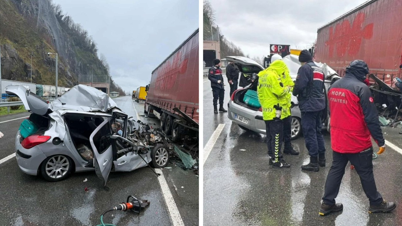 Otomobil TIR'a çarptı: 2 ölü, 1 yaralı