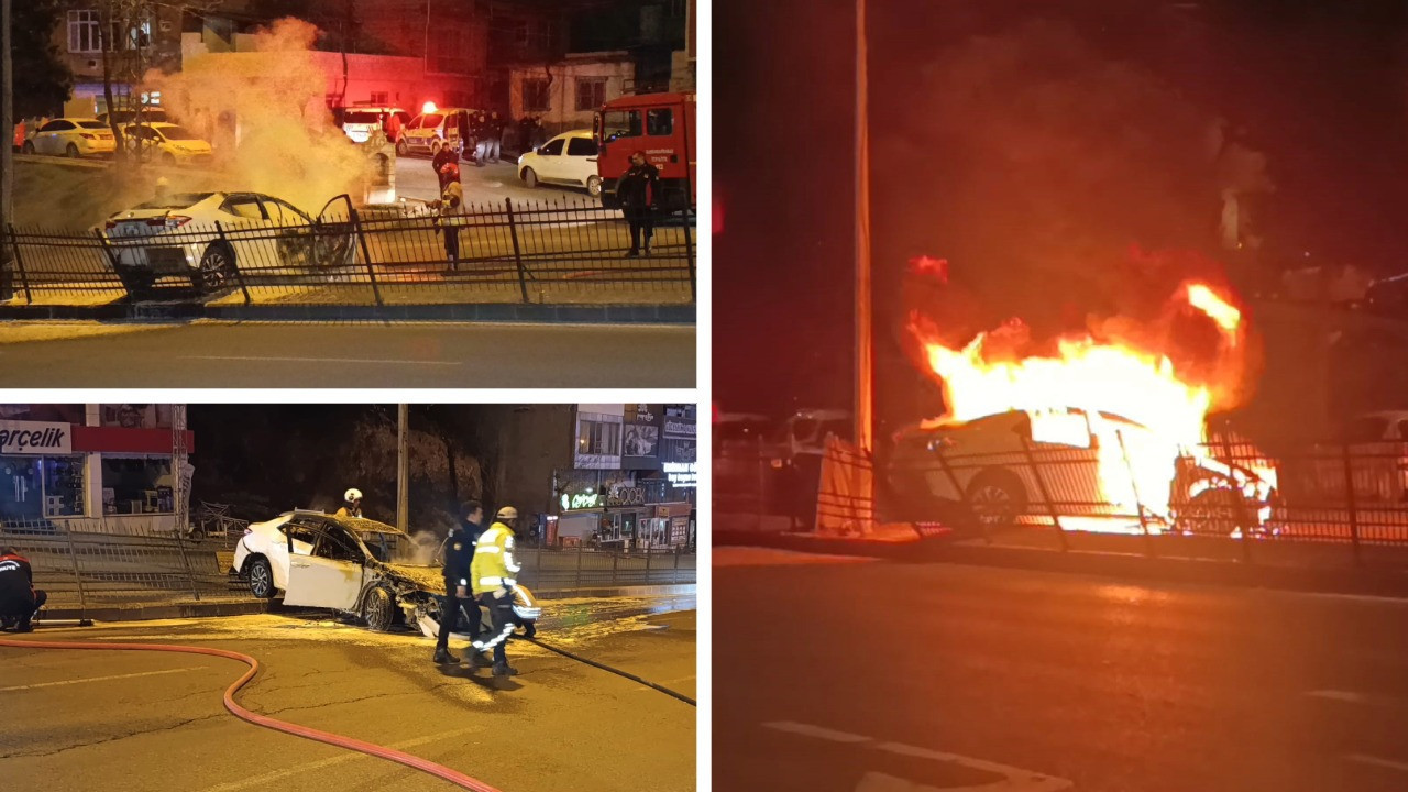 Film sahnesini aratmayan kovalamaca: Polisten kaçan otomobil alev aldı
