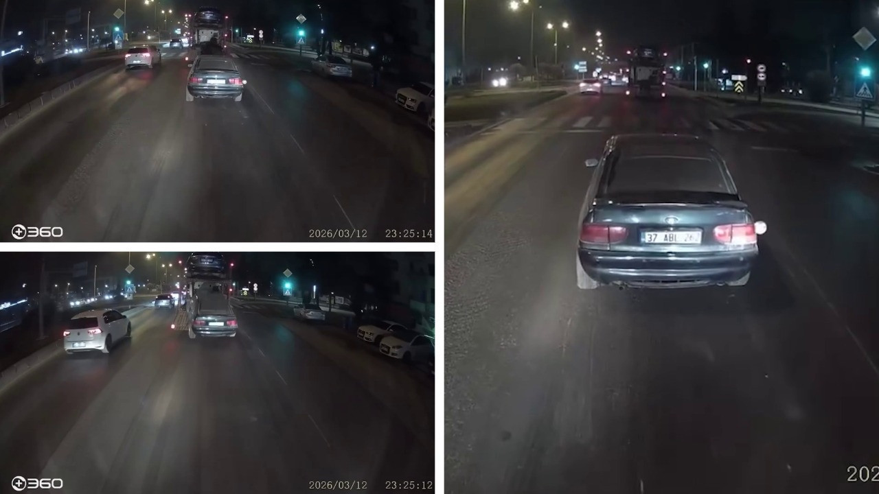 Trafikte tehlikeli anlar: Oto kurtarıcıdan araç düştü