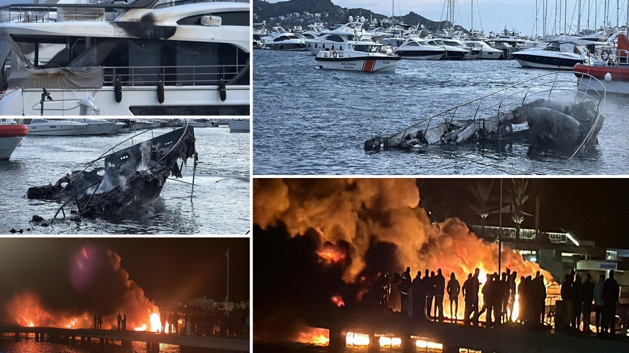 Yat yangını sonrası temizlik ve enkaz kaldırma çalışması başlatıldı
