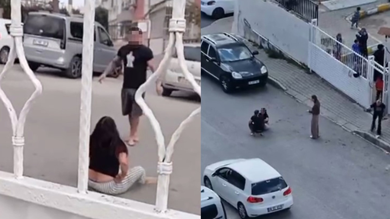 Sokak ortasında eşini dövdü, okuldaki çocuklar izledi