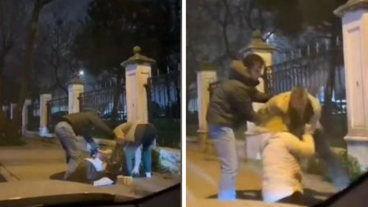 Sokak ortasında kadını dövdü