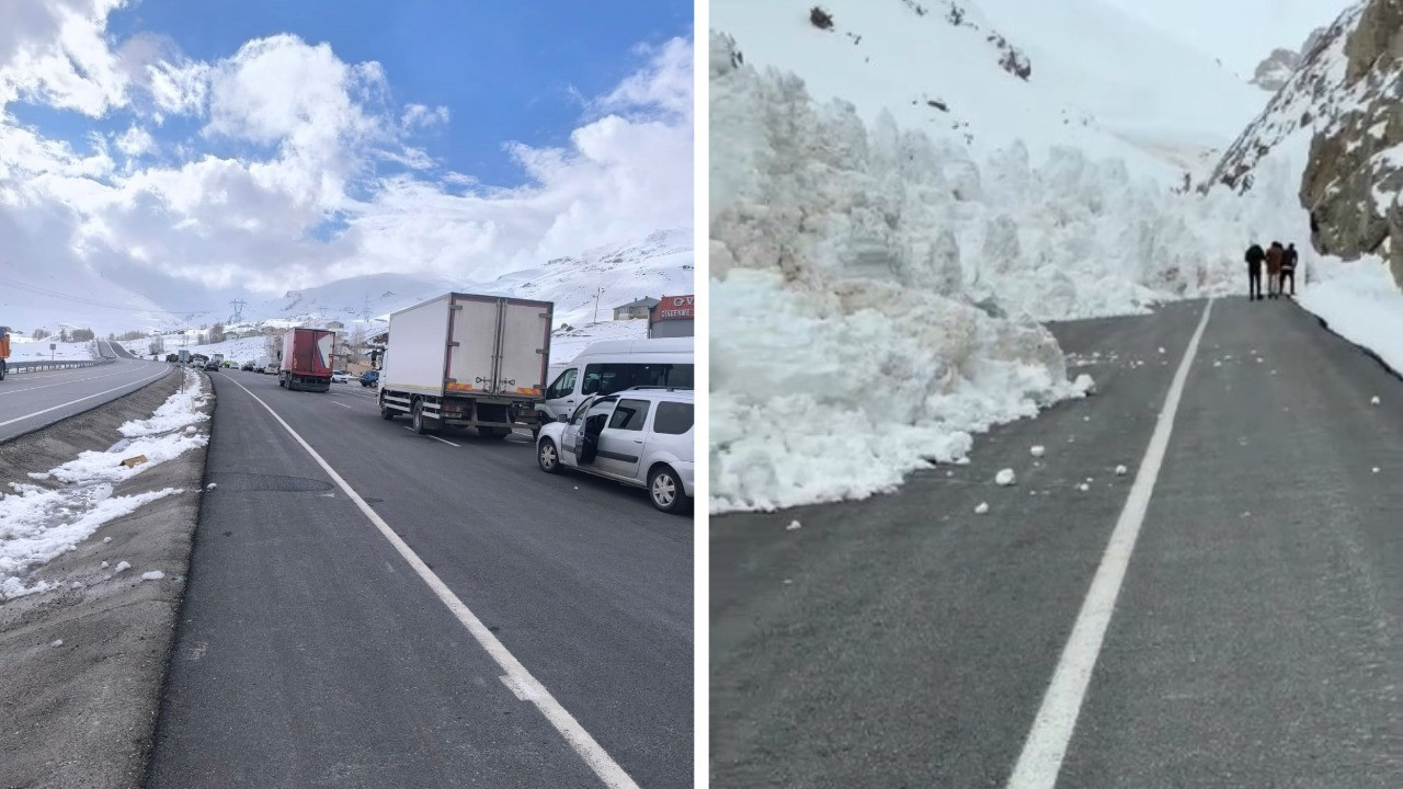 Yola çığ düştü: Araçlar mahsur kaldı