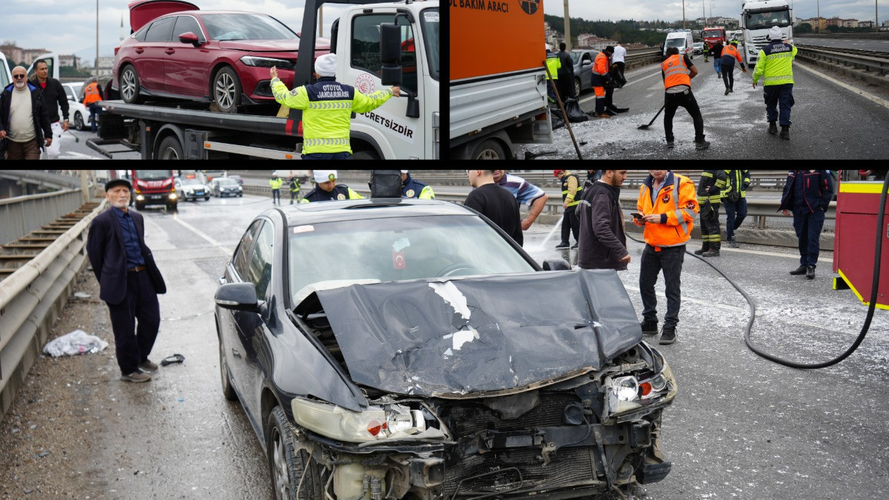 Atıkları yola döküp kaçtı: TEM'de zincirleme kaza