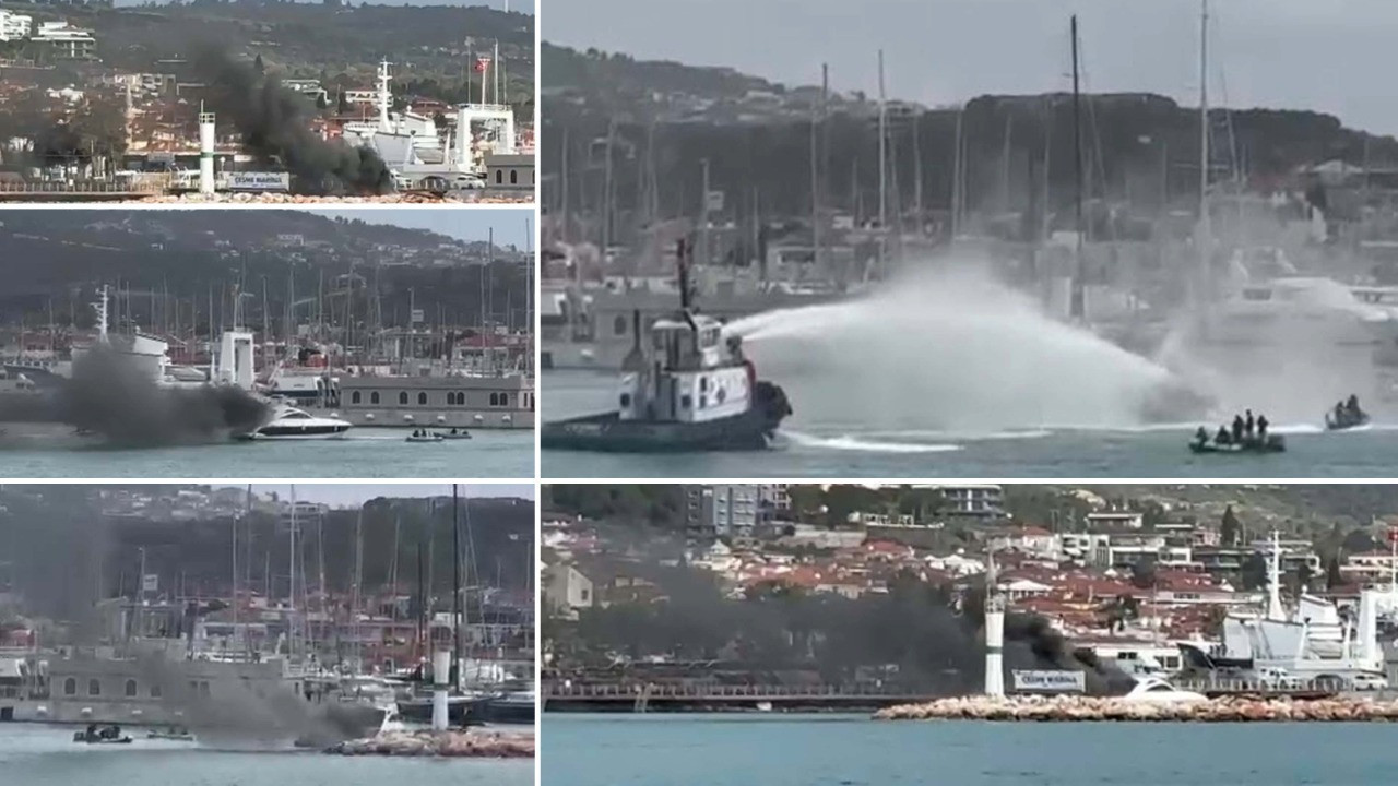 Çeşme'de demirli motoryat alevlere teslim oldu