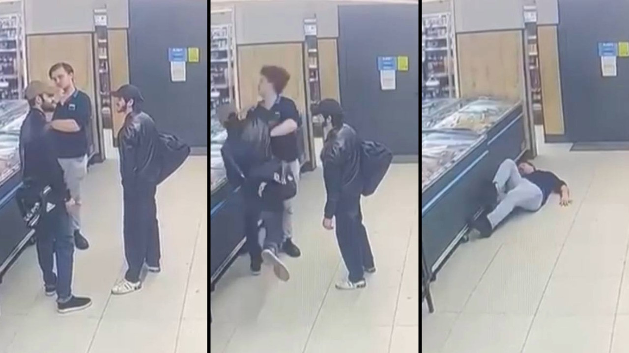 Market çalışanını bir anda yere serdi