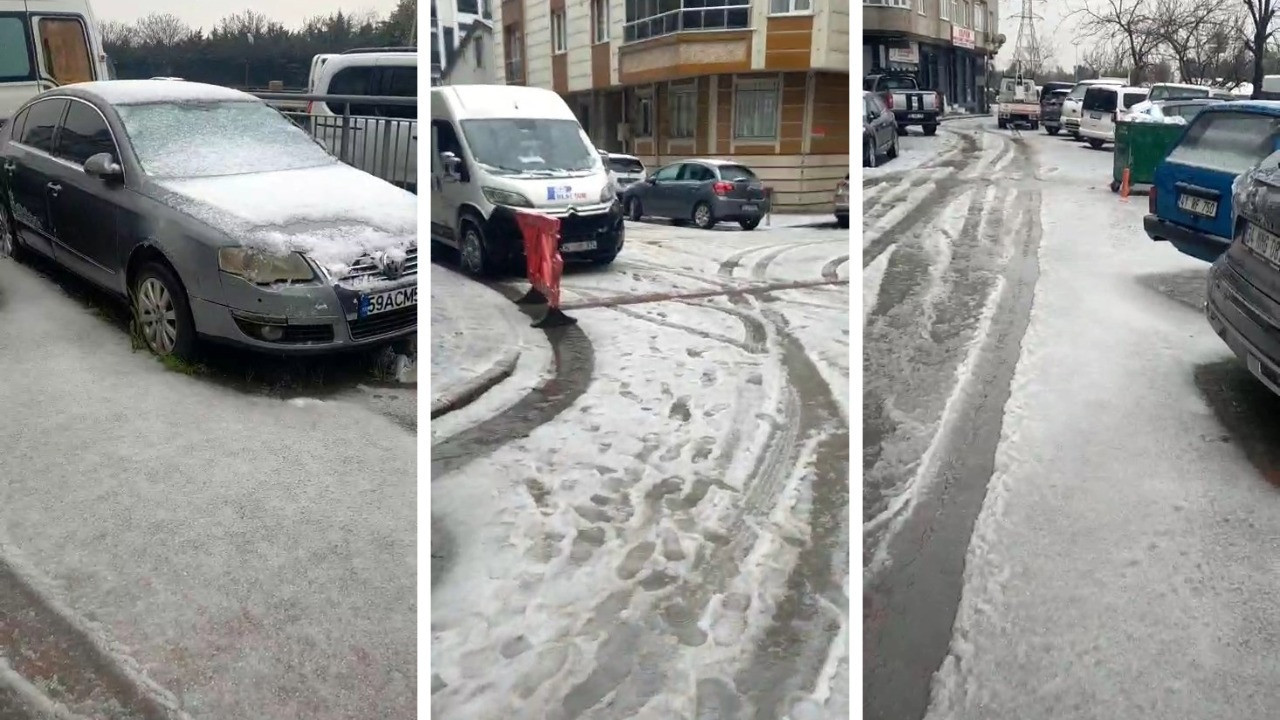 İstanbul'da bahar ortasında dolu manzarası