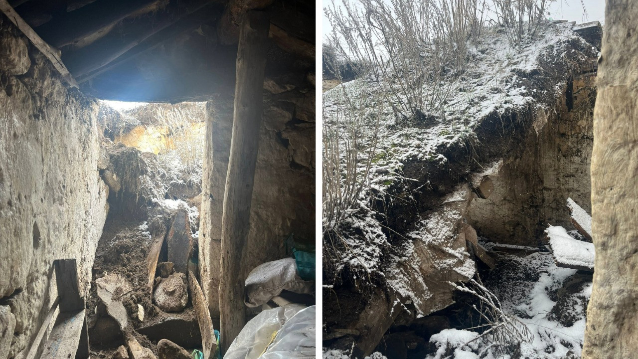 Kar nedeniyle ev ve ahır çöktü