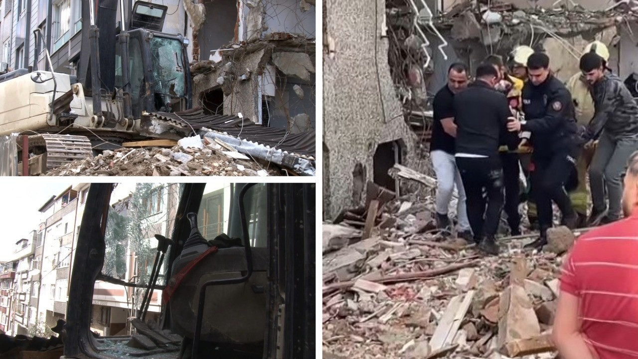 Yıkım sırasında binadan kopan parça kepçenin camını kırdı! Operatör yaralandı