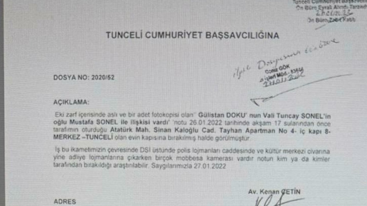 İsimsiz not, Gülsitan Doku dosyasına girdi