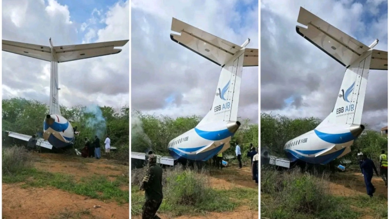 Yolcu uçağı pistten çıkıp çalılara saplandı