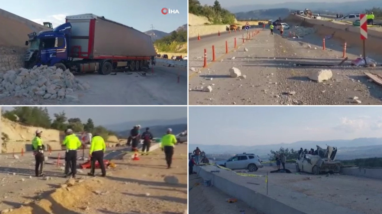 Kaza yapan TIR'dan fırlayan mermerler minibüsü parçaladı: 1 ölü, 3 yaralı