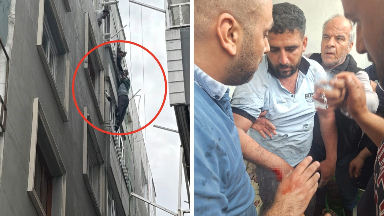 5. kattan düşen işçi demirlere asılı kaldı