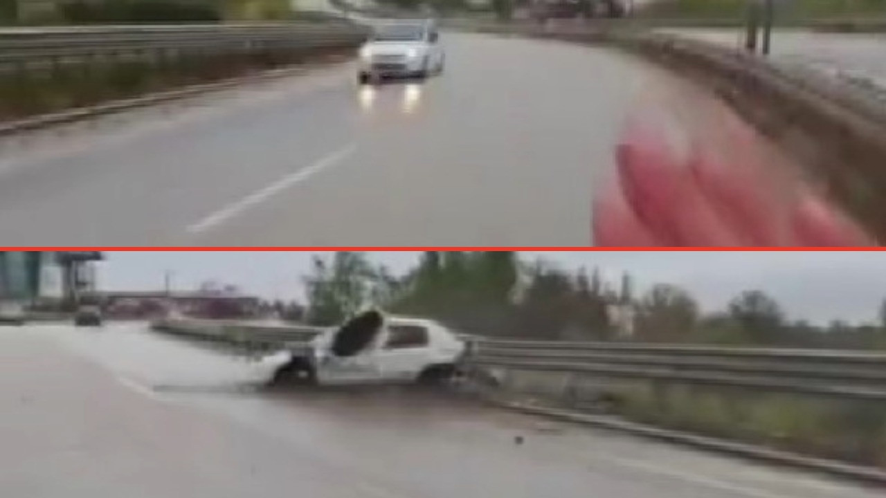 Araçları yavaşlatmak isterken feci kazayı görüntüledi