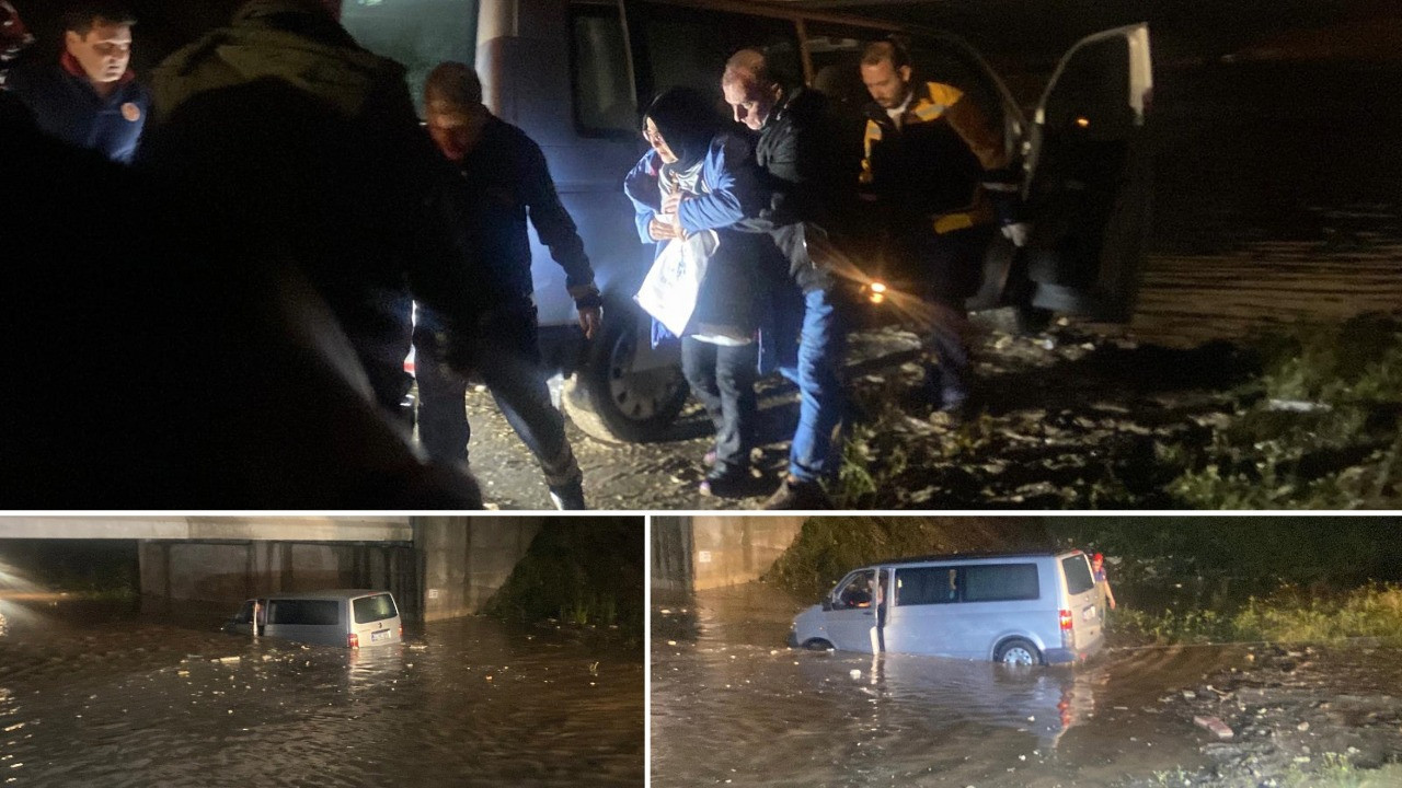 Suyla dolan alt geçitte anne-oğul mahsur kaldı