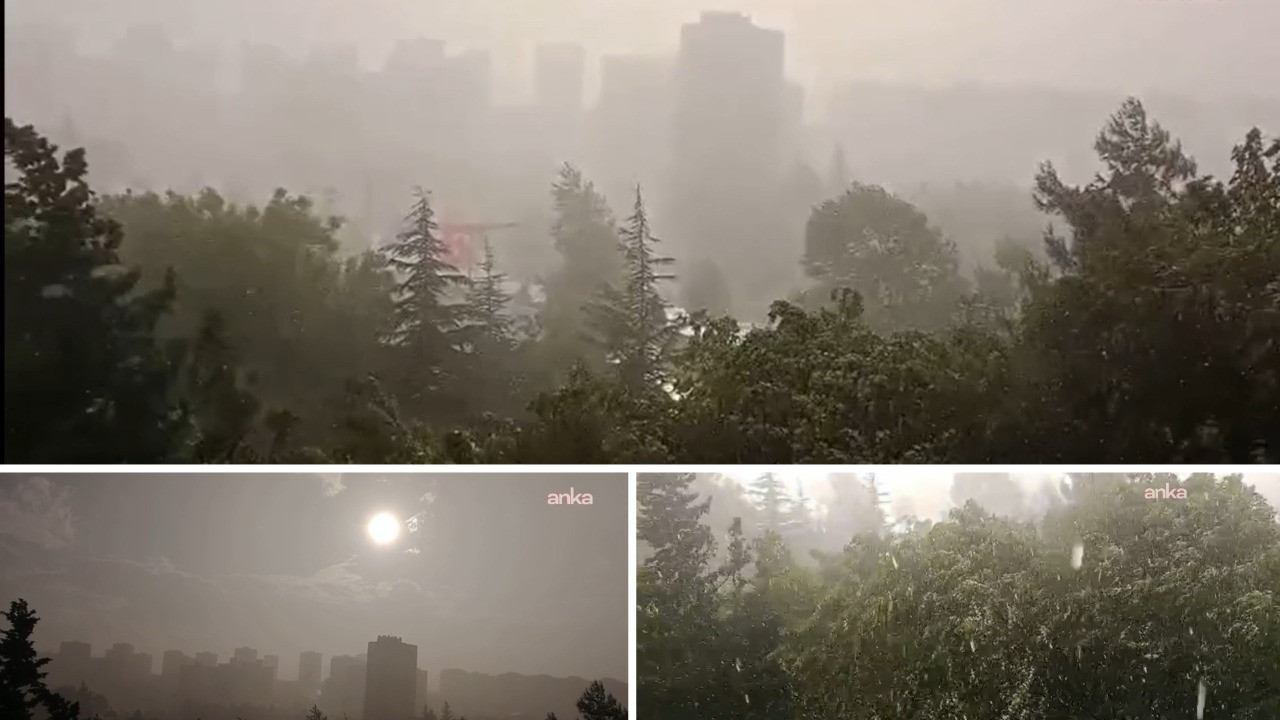 Küçükçekmece’de bir acayip hava! Bir yanda güneş diğer yanda fırtına ve dolu