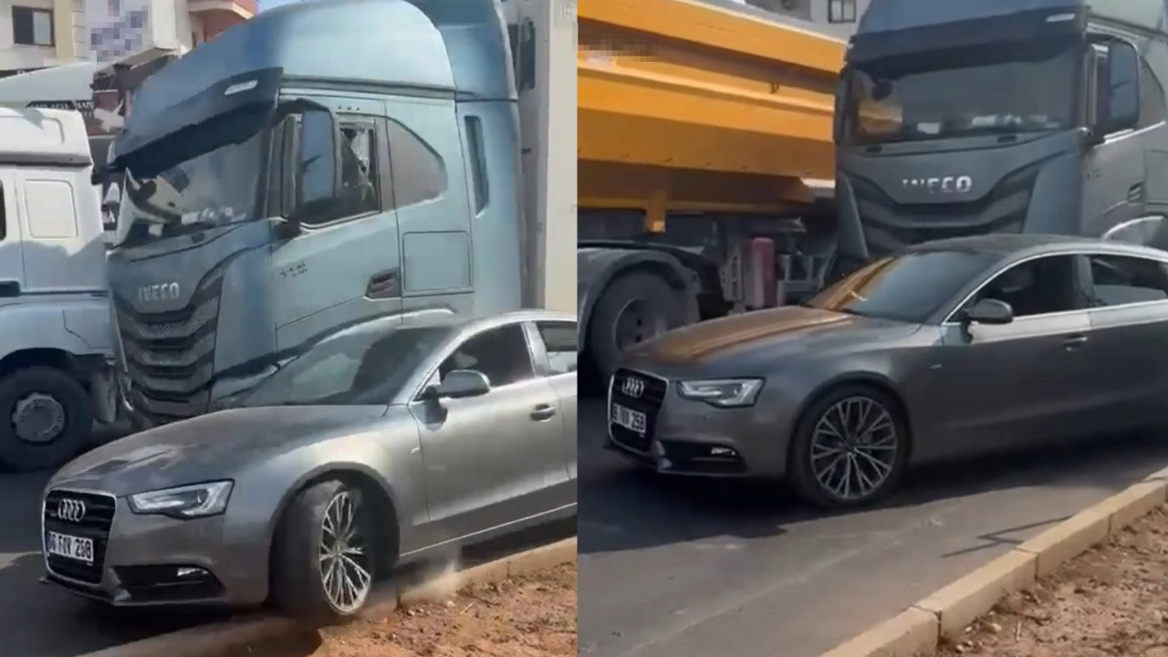 Kaza sonrası korku dolu anlar! TIR aracın üzerine sürdü