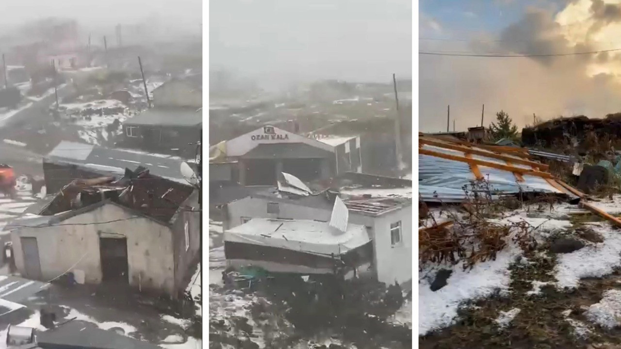 Şiddetli dolu ve fırtınada 20’den fazla evin çatısı uçtu