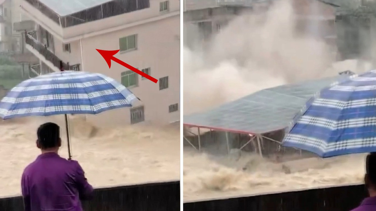 Çin’de sel felaketi: 3 katlı bina bir anda çöktü