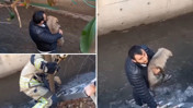 Köpeğini kurtarmak isterken derede mahsur kaldı