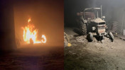 Konya'da traktör alev alev yandı