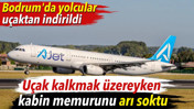U&ccedil;ak kalkmak &uuml;zereyken kabin memurunu arı soktu. Bodrum'da yolcular u&ccedil;aktan indirildi